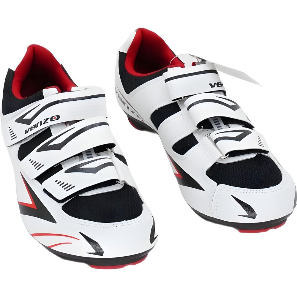 Venzo Men's Athletic Cycling Shoes - White and Black